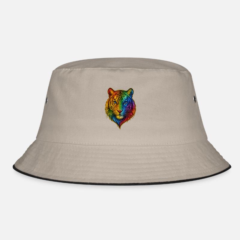 Regenbogen Tiger Kopf - Bucket Hat - Khaki/Schwarz