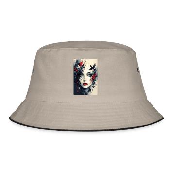 Floral Noir Kopfportrait - Bucket Hat - Khaki/Schwarz - Vorne