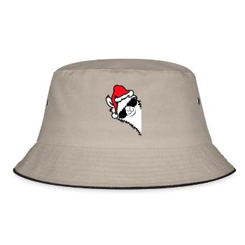 Lama Cool Sonnenbrille Weihnachtsmütze Seitlich - Bucket Hat - Khaki/Schwarz - Vorne