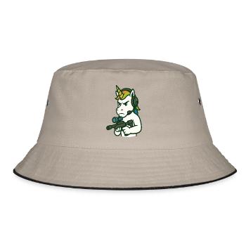Unicorn FPS Gamer Mascot with Headset - Bucket Hat - khaki/black - Front