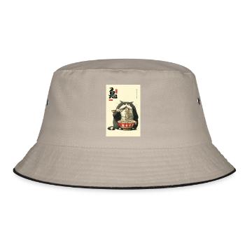 Neko Ramen Cat Slurping Noodles - Bucket Hat - khaki/black - Front