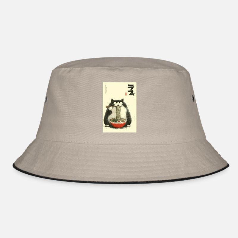Nudelnde Katzen-Ramen - Bucket Hat - Khaki/Schwarz