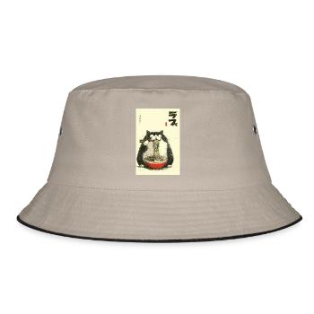 Neko Ramen Cat - Bucket Hat - khaki/black - Front