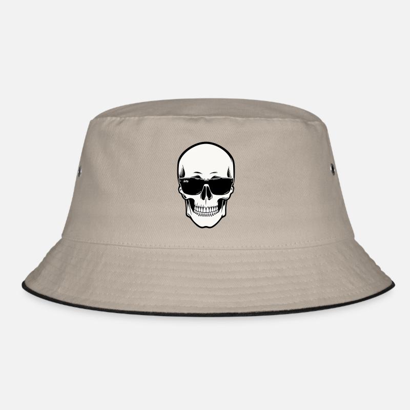 Skelett mit Sonnenbrille in Schwarzweiß - Bucket Hat - Khaki/Schwarz