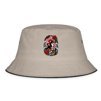 Chihuahua im japanischen Tattoo Style - Bucket Hat - Khaki/Schwarz - Vorne