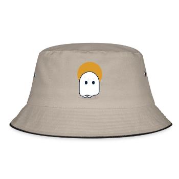 Moon Ghost – Minimaler Geist in Mondsichel - Bucket Hat - Khaki/Schwarz - Vorne
