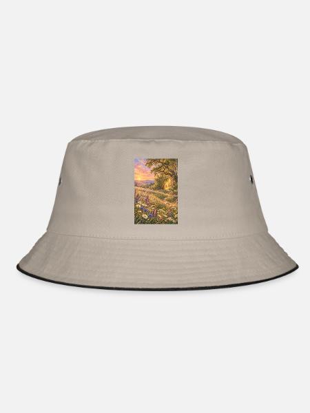 Wildblumenwiese am Waldrand - Bucket Hat - Khaki/Schwarz