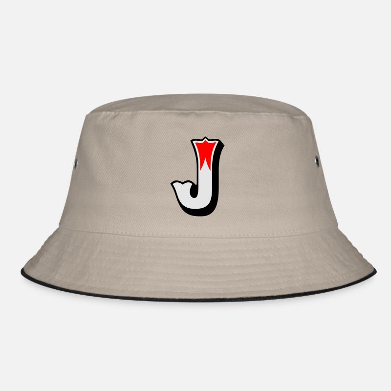 Buchstabe - J - Bucket Hat - Khaki/Schwarz