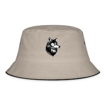 Black Wolf Wolf Portrait. Wolf design - Bucket Hat - khaki/black - Front