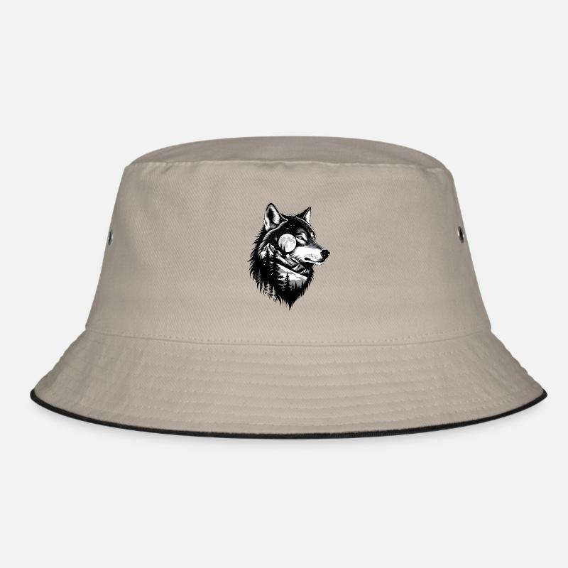 Schwarzer Wolf Wolfportrait. Wolfdesign Bucket Hat