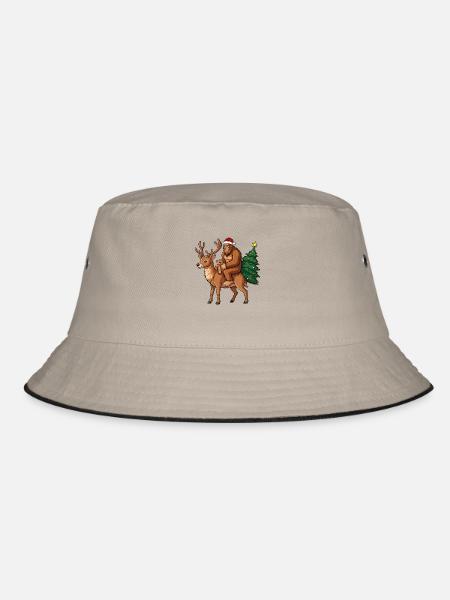 Teddy Santa Bigfoot reitet einen Hirsch Weihnachten - Bucket Hat - Khaki/Schwarz - Vorne