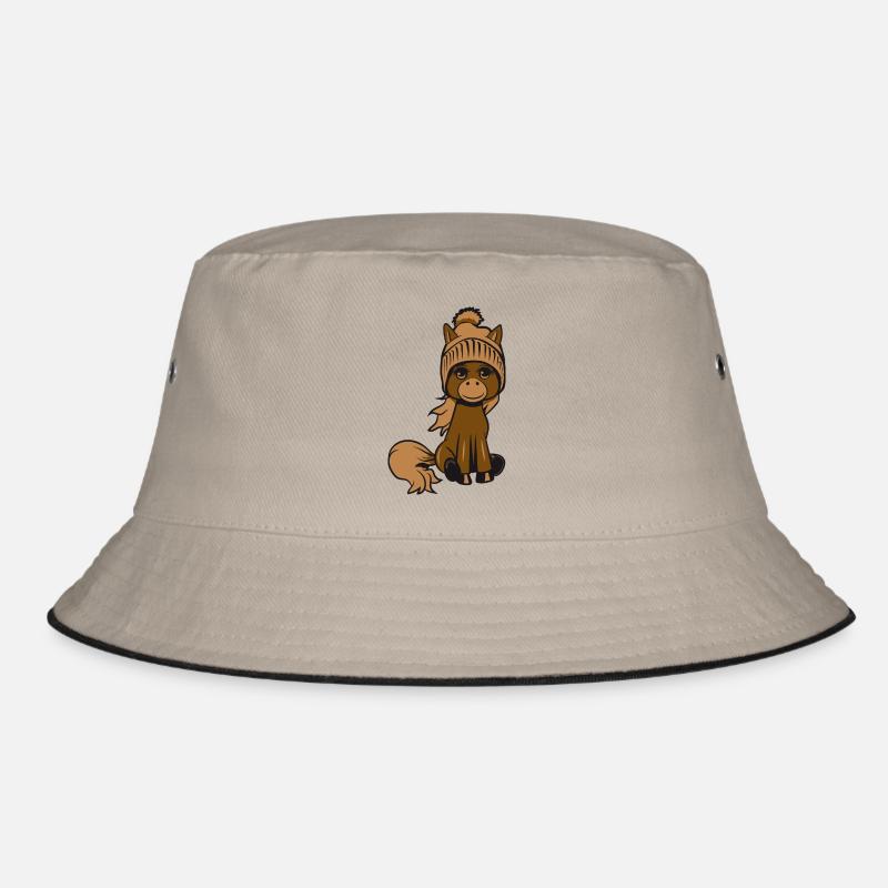 Pony Pferd sitzen spass pudelmuetze Maedchen suess Bucket Hat