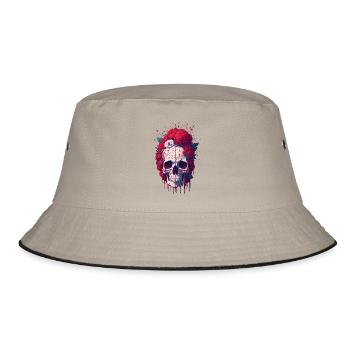 Totenkopf mit roten Blumen - Bucket Hat - Khaki/Schwarz - Vorne