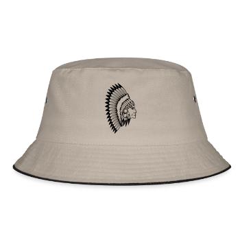 Stolzer Indianer Häuptling Gesicht Kopf Seitlich - Bucket Hat - Khaki/Schwarz - Vorne