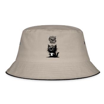 Coffee Cat Morning Grouch Cat Lover Colleague - Bucket Hat - khaki/black - Front