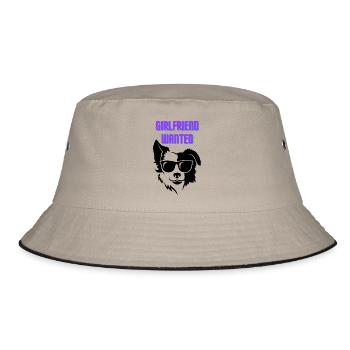 Freundin gesucht (cooler Hund mit dunkler Brille) - Bucket Hat - Khaki/Schwarz - Vorne