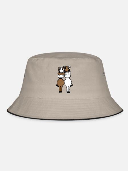 2 Pferde Mann Frau Liebespaar Freunde Liebe Team - Bucket Hat - Khaki/Schwarz - Vorne