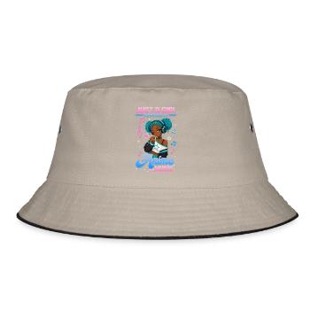 Anime and Music Chibi Black Girl - Bucket Hat - Khaki/Schwarz - Vorne