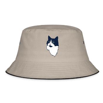 Mitternachts-Tuxedo-Katzenporträt - Bucket Hat - Khaki/Schwarz - Vorne