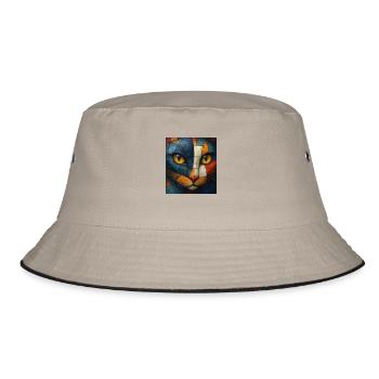 Kubistische Katze - Bucket Hat - Khaki/Schwarz - Vorne