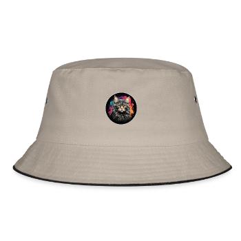 American Curl Longhair Cat Portrait - Bucket Hat - khaki/black - Front