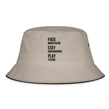fuck mainstream techno underground Club DJ Party - Bucket Hat - Khaki/Schwarz - Vorne