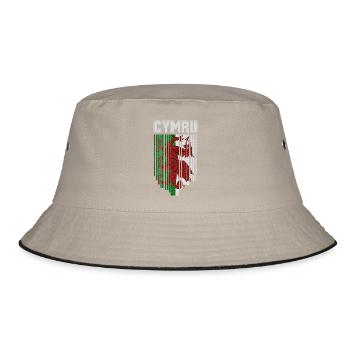 Flagge von Wales, walisischer Stolz - Bucket Hat - Khaki/Schwarz - Vorne