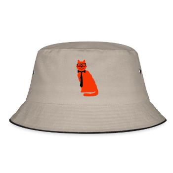 Schlaue Nerd Katze Hornbrille Geek Krawatte Brille - Bucket Hat - Khaki/Schwarz - Vorne