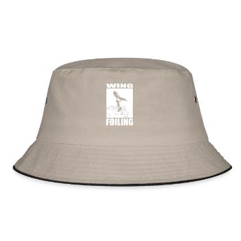 Wing Foiling Motiv - Bucket Hat - Khaki/Schwarz - Vorne