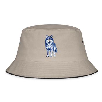 Modern polygon wolf design in shades of blue - Bucket Hat - khaki/black - Front