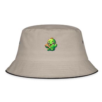 Süßer Kawaii Kaktus mit Pizza - Bucket Hat - Khaki/Schwarz - Vorne