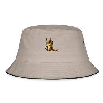 Pensive T-Rex on Playground Swing - Bucket Hat - khaki/black - Front