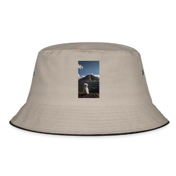 Niedliches Tier beim Beobachten eines - Bucket Hat - Khaki/Schwarz - Vorne