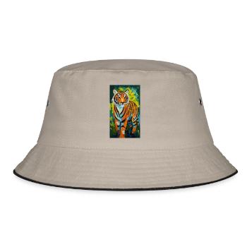 Tiger Painting Painting Comic Art Asia Animals - Bucket Hat - khaki/black - Front
