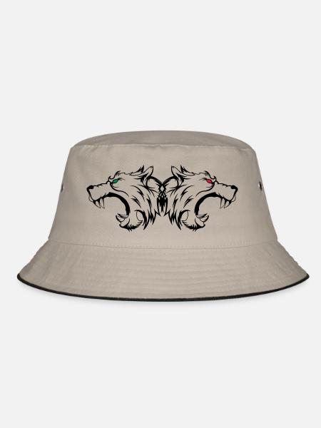 wolf_wildlife_002 - Bucket Hat - Khaki/Schwarz - Vorne