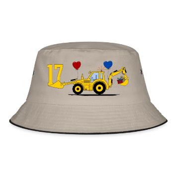 17th birthday excavator tractor - Bucket Hat - khaki/black - Front