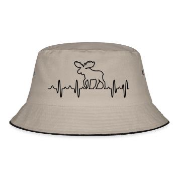 Elch Herzschlag EKG Herzlinie Shirt - Bucket Hat - Khaki/Schwarz - Vorne