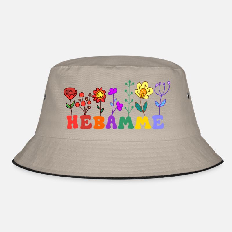 Hebamme mit Blumen Geburtshilfe Geschenk Spruch - Bucket Hat - Khaki/Schwarz