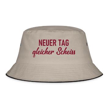 Neuer Tag - Gleicher Scheiss - Scheiß - Bucket Hat - Khaki/Schwarz - Vorne