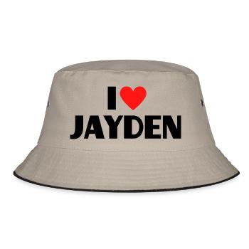 Ich liebe Jayden Herz Grafik Namen Geschenk - Bucket Hat - Khaki/Schwarz - Vorne