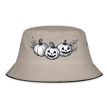 Trio aus grauen Halloween-Kürbissen - Bucket Hat - Khaki/Schwarz - Vorne