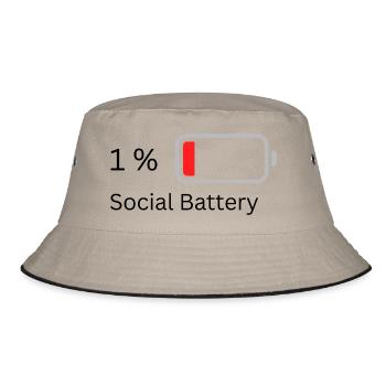 Social Battery 1 helles Shirt - Bucket Hat - Khaki/Schwarz - Vorne