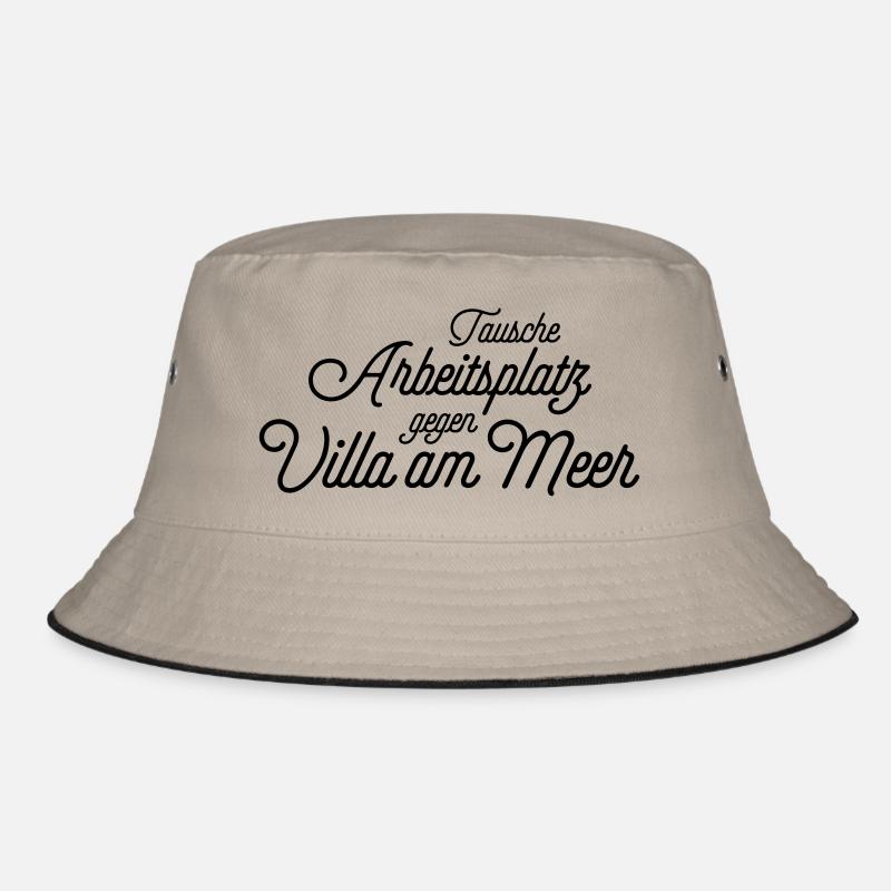Meer vs Arbeitsplatz | Lustiger Home Office Spruch - Bucket Hat - Khaki/Schwarz