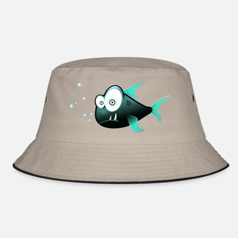 Fisch mit Zähnen Comic Hai - Bucket Hat - Khaki/Schwarz
