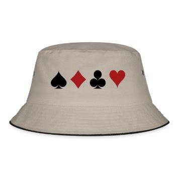 Pik, Karo, Kreuz, Herz Kartensymbole. Geschenkidee - Bucket Hat - Khaki/Schwarz - Vorne