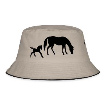 Pferd und Fohlen Design - Bucket Hat - Khaki/Schwarz - Vorne