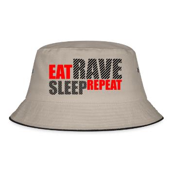 Eat Sleep Rave Repeat Essen Schlafen Raven Spruch - Bucket Hat - Khaki/Schwarz - Vorne