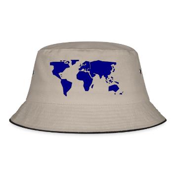 Weltkarte Navy Blau - Bucket Hat - Khaki/Schwarz - Vorne