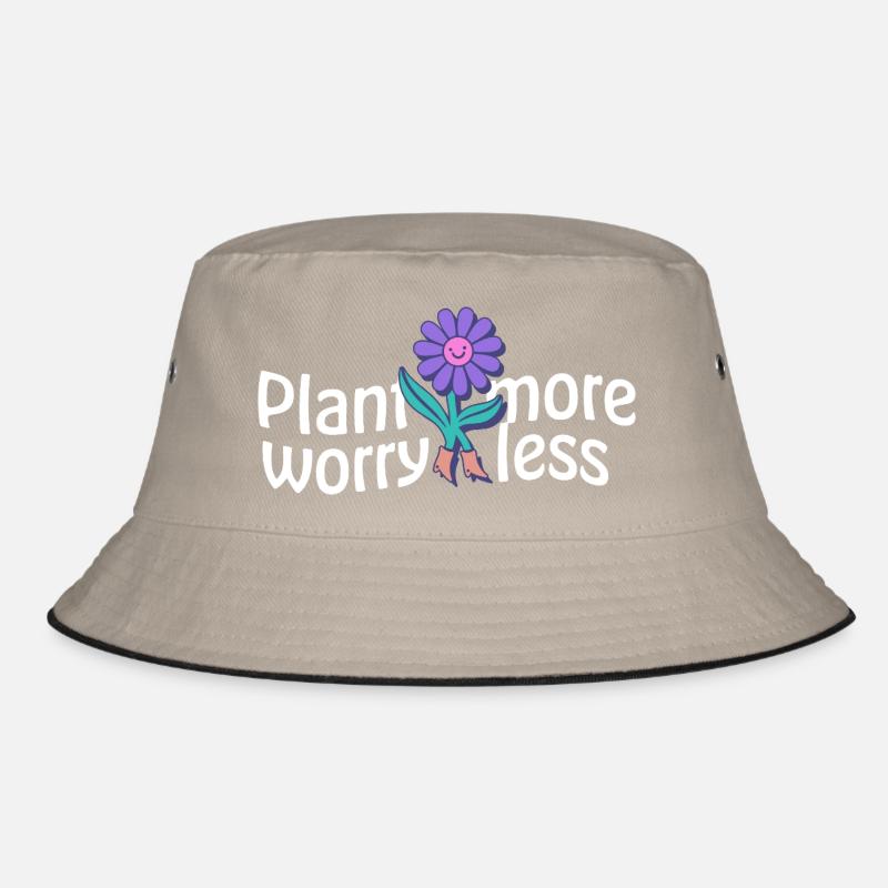 Lachende Blume & Spruch: Plant More Worry Less Bucket Hat