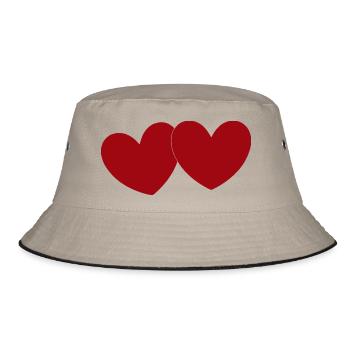 2 rote Herzen Herz rot Geschenk Valentinstag - Bucket Hat - Khaki/Schwarz - Vorne